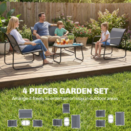 Outsunny 4 Piece Garden Furniture Set, Garden Sofa Set with Loveseat, 2 Armchairs, Tempered Glass Table for Balcony, Grey - thumbnail 4