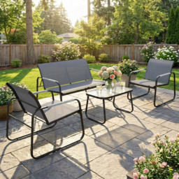 Outsunny 4 Piece Garden Furniture Set, Garden Sofa Set with Loveseat, 2 Armchairs, Tempered Glass Table for Balcony, Grey - thumbnail 2