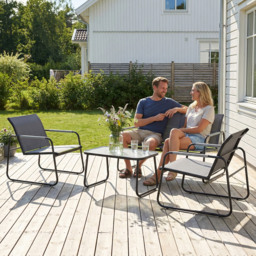 Outsunny 4 Piece Garden Furniture Set, Garden Sofa Set with Loveseat, 2 Armchairs, Tempered Glass Table for Balcony, Grey - thumbnail 8