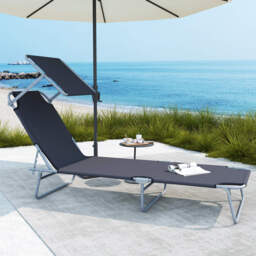 Outsunny Reclining Chair Sun Lounger Folding Lounger Seat with Sun Shade Awning Beach Garden Outdoor Patio Recliner Adjustable (Grey) - thumbnail 2