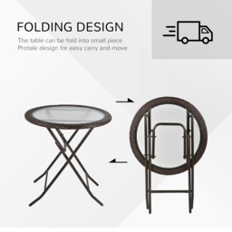 Outsunny Folding Round Tempered Glass Metal Table with Brown Rattan Edging - Aosom UK - thumbnail 6