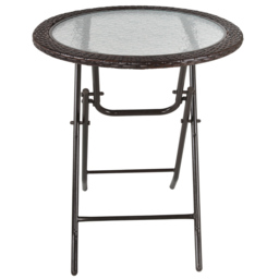 Outsunny Folding Round Tempered Glass Metal Table with Brown Rattan Edging - Aosom UK - thumbnail 8