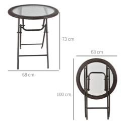 Outsunny Folding Round Tempered Glass Metal Table with Brown Rattan Edging - Aosom UK - thumbnail 3