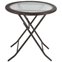 Outsunny Folding Round Tempered Glass Metal Table with Brown Rattan Edging - Aosom UK - thumbnail 1
