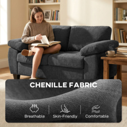 HOMCOM 2 Seater Sofa, 156cm Chenille Loveseat Sofa, Dark Grey - thumbnail 5