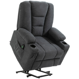 HOMCOM Oversized Riser and Recliner Chairs for the Elderly, Fabric Upholstered Lift for Living Room with Remote Control Side Pockets Cup Holder Grey