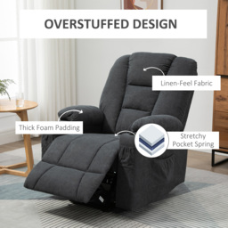 HOMCOM Oversized Riser and Recliner Chairs for the Elderly, Fabric Upholstered Lift for Living Room with Remote Control Side Pockets Cup Holder Grey - thumbnail 7