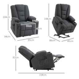 HOMCOM Oversized Riser and Recliner Chairs for the Elderly, Fabric Upholstered Lift for Living Room with Remote Control Side Pockets Cup Holder Grey - thumbnail 3
