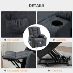 HOMCOM Oversized Riser and Recliner Chairs for the Elderly, Fabric Upholstered Lift for Living Room with Remote Control Side Pockets Cup Holder Grey - thumbnail 6