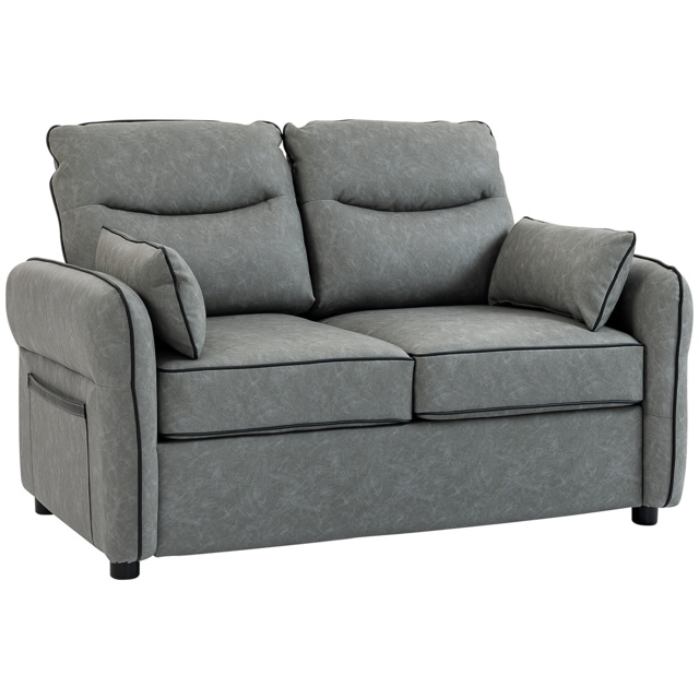 HOMCOM 2 Seater Sofa, Faux Leather Loveseat - Grey - image 1