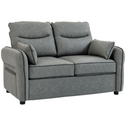 HOMCOM 2 Seater Sofa, Faux Leather Loveseat - Grey - thumbnail 1