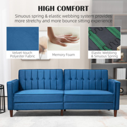 HOMCOM Modern Convertible Sofa Futon Velvet-Touch Tufted Couch Compact Loveseat with Adjustable Split Back, Blue - Aosom UK - thumbnail 6