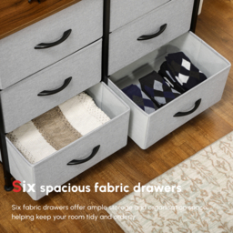 HOMCOM Bedroom Chest of Drawers, Industrial Dresser with 6 Fabric Bins, Steel Frame & Wooden Top, Grey - Aosom UK - thumbnail 6
