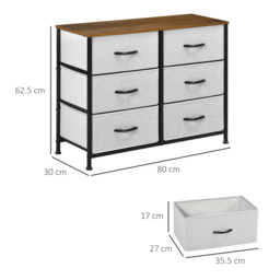 HOMCOM Bedroom Chest of Drawers, Industrial Dresser with 6 Fabric Bins, Steel Frame & Wooden Top, Grey - Aosom UK - thumbnail 3