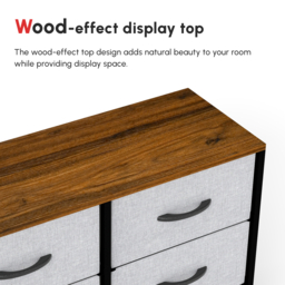 HOMCOM Bedroom Chest of Drawers, Industrial Dresser with 6 Fabric Bins, Steel Frame & Wooden Top, Grey - Aosom UK - thumbnail 4