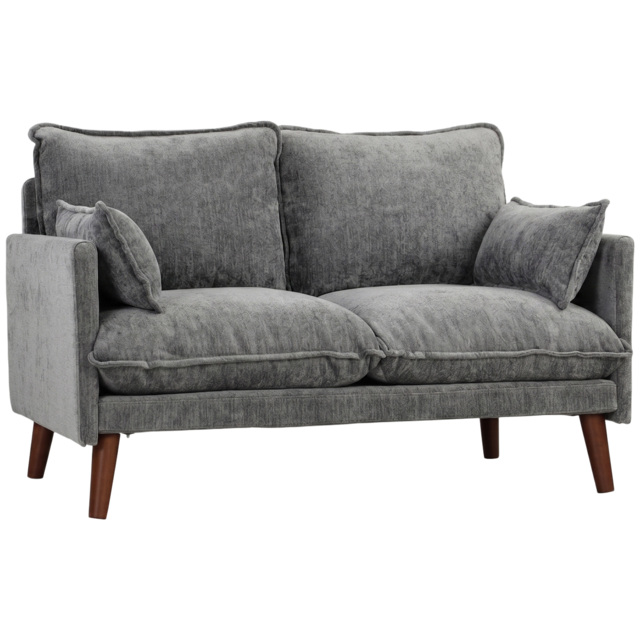 HOMCOM 2 Seater Sofa, Loveseat Sofa with Spring Cushions, Wide and Deep Seat, Wood Legs, Grey - image 1