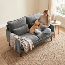HOMCOM 2 Seater Sofa, Loveseat Sofa with Spring Cushions, Wide and Deep Seat, Wood Legs, Grey - thumbnail 8