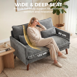 HOMCOM 2 Seater Sofa, Loveseat Sofa with Spring Cushions, Wide and Deep Seat, Wood Legs, Grey - thumbnail 5