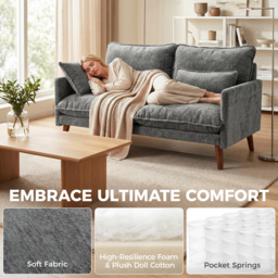 HOMCOM 2 Seater Sofa, Loveseat Sofa with Spring Cushions, Wide and Deep Seat, Wood Legs, Grey - thumbnail 4