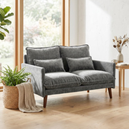 HOMCOM 2 Seater Sofa, Loveseat Sofa with Spring Cushions, Wide and Deep Seat, Wood Legs, Grey - thumbnail 2
