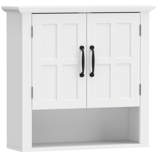 HOMCOM Bathroom Wall Cabinet, Medicine Cabinet, Kitchen Cupboard with 2 Doors and Adjustable Shelf, White - image 1