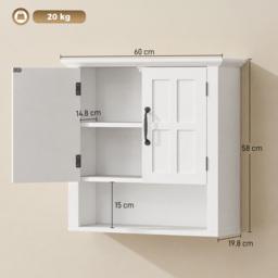 HOMCOM Bathroom Wall Cabinet, Medicine Cabinet, Kitchen Cupboard with 2 Doors and Adjustable Shelf, White - thumbnail 3