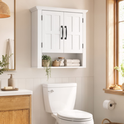 HOMCOM Bathroom Wall Cabinet, Medicine Cabinet, Kitchen Cupboard with 2 Doors and Adjustable Shelf, White - thumbnail 2