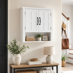 HOMCOM Bathroom Wall Cabinet, Medicine Cabinet, Kitchen Cupboard with 2 Doors and Adjustable Shelf, White - thumbnail 8