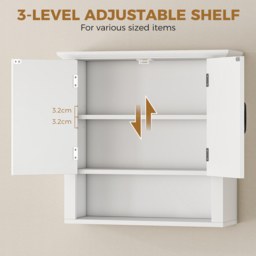 HOMCOM Bathroom Wall Cabinet, Medicine Cabinet, Kitchen Cupboard with 2 Doors and Adjustable Shelf, White - thumbnail 5