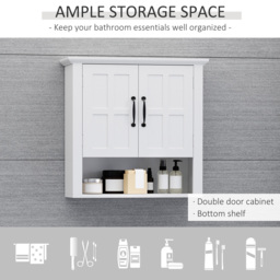 HOMCOM Bathroom Wall Cabinet, Medicine Cabinet, Kitchen Cupboard with 2 Doors and Adjustable Shelf, White - thumbnail 4