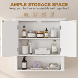 HOMCOM Bathroom Wall Cabinet, Medicine Cabinet, Kitchen Cupboard with 2 Doors and Adjustable Shelf, White - thumbnail 4