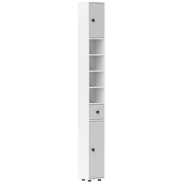 kleankin 180cm Slim Bathroom Cabinet, with Drawer, Shelves and Cupboards - Light Grey - image 1