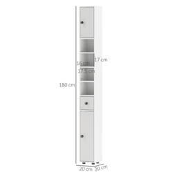 kleankin 180cm Slim Bathroom Cabinet, with Drawer, Shelves and Cupboards - Light Grey - thumbnail 3