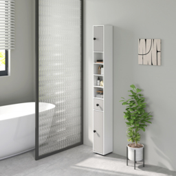 kleankin 180cm Slim Bathroom Cabinet, with Drawer, Shelves and Cupboards - Light Grey - thumbnail 8
