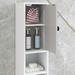 kleankin 180cm Slim Bathroom Cabinet, with Drawer, Shelves and Cupboards - Light Grey - thumbnail 9