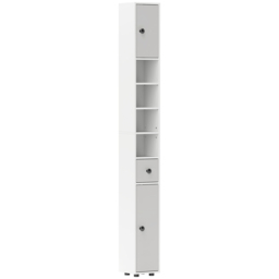 kleankin 180cm Slim Bathroom Cabinet, with Drawer, Shelves and Cupboards - Light Grey - thumbnail 1