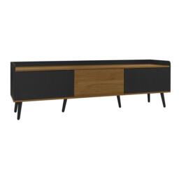 3 Doors TV Cabinet with Raised Edge and Wooden Legs, Media Cabinet Ideal for Modern Homes with Children, 160L x 39W x 49.5H cm, Black - Aosom UK - thumbnail 2