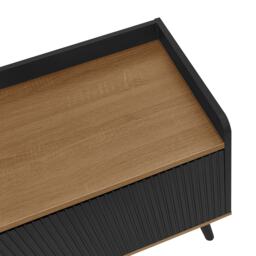 3 Doors TV Cabinet with Raised Edge and Wooden Legs, Media Cabinet Ideal for Modern Homes with Children, 160L x 39W x 49.5H cm, Black - Aosom UK - thumbnail 6