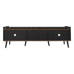 3 Doors TV Cabinet with Raised Edge and Wooden Legs, Media Cabinet Ideal for Modern Homes with Children, 160L x 39W x 49.5H cm, Black - Aosom UK - thumbnail 9
