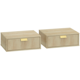 HOMCOM Modern Floating Nightstands Set of 2, Wall Mounted Bedside Tables with Wave Drawer Oak