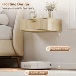 HOMCOM Modern Floating Nightstands Set of 2, Wall Mounted Bedside Tables with Wave Drawer Oak - thumbnail 4