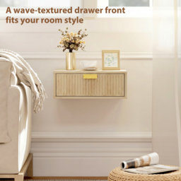 HOMCOM Modern Floating Nightstands Set of 2, Wall Mounted Bedside Tables with Wave Drawer Oak - thumbnail 7