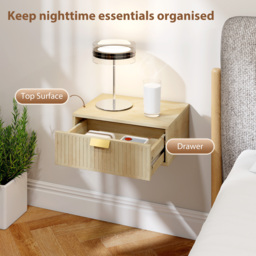 HOMCOM Modern Floating Nightstands Set of 2, Wall Mounted Bedside Tables with Wave Drawer Oak - thumbnail 5