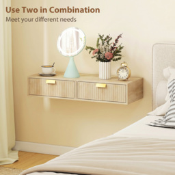 HOMCOM Modern Floating Nightstands Set of 2, Wall Mounted Bedside Tables with Wave Drawer Oak - thumbnail 6