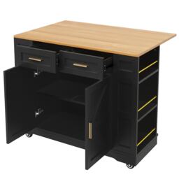 Elegant Kitchen Island Trolley with Wheels, Foldable Worktop, Black Kitchen Trolley with Double-Sided Storage, 120L x 40W x 90H cm, Black - Aosom UK - thumbnail 9