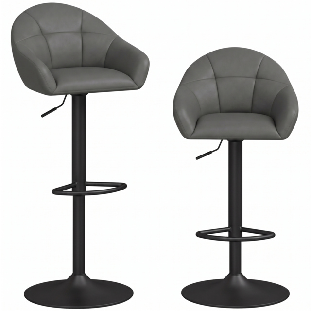 HOMCOM Bar Stools Adjustable Heights Breakfast Bar Stools Backrest Armrests Set of 2 with Rubber Ring Metal Base, Grey - image 1