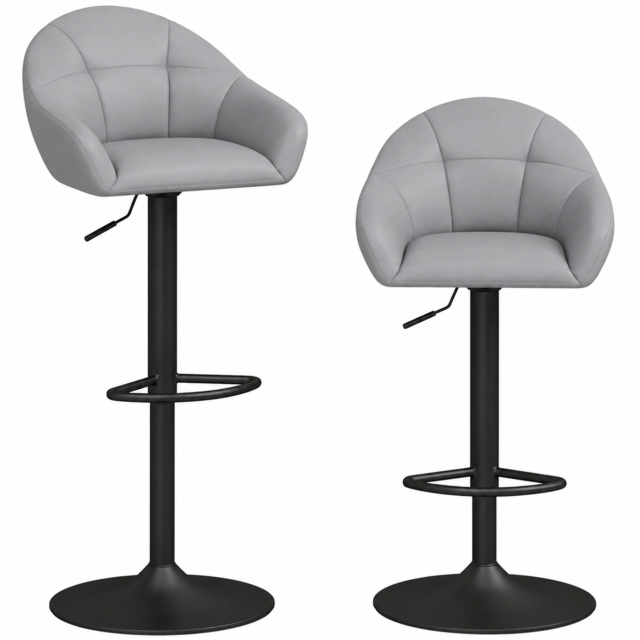 HOMCOM Bar Stools Adjustable Heights Breakfast Bar Stools Backrest Armrests Set of 2 with Rubber Ring Metal Base, Grey - image 1