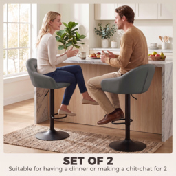 HOMCOM Bar Stools Adjustable Heights Breakfast Bar Stools Backrest Armrests Set of 2 with Rubber Ring Metal Base, Grey - thumbnail 4