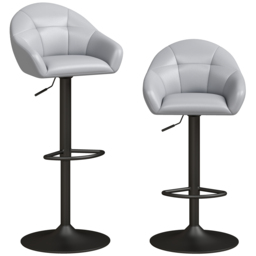 HOMCOM Bar Stools Adjustable Heights Breakfast Bar Stools Backrest Armrests Set of 2 with Rubber Ring Metal Base, Grey