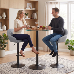 HOMCOM Bar Stools Adjustable Heights Breakfast Bar Stools Backrest Armrests Set of 2 with Rubber Ring Metal Base, Grey - thumbnail 8